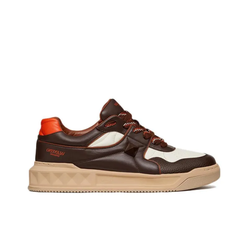 Valentino One Stud Low Top Brown White-1