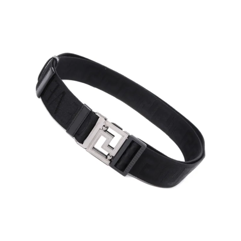 VERSACE Logo Design Smooth Buckle Calfskin Polyester Leather Belts Men's Black Width: 4CM-1