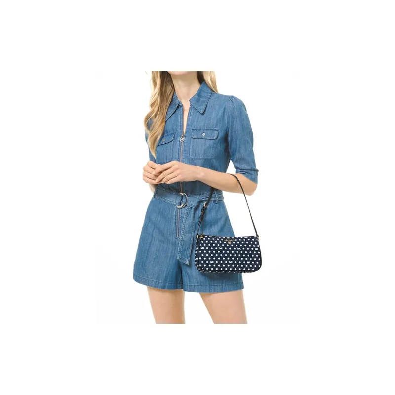 MICHAEL KORS Jet Set Leather Handbag, Shoulder Bag Women's Marine Blue With White Dot-3