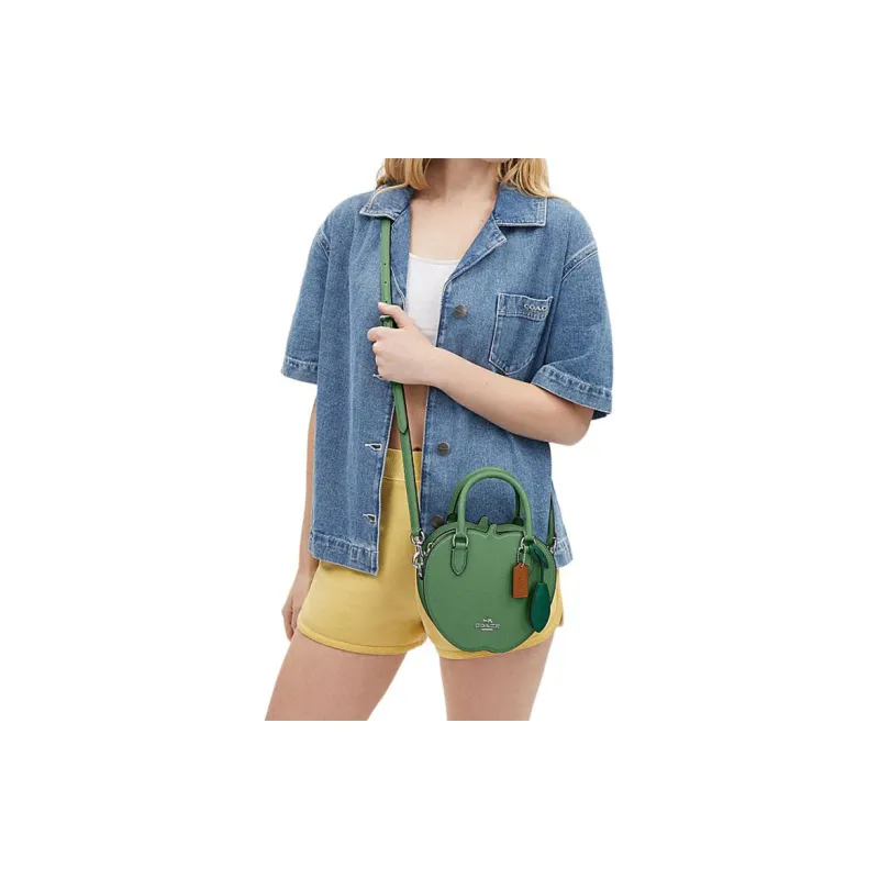 COACH Split Cow Leather Shoulder Bag, Crossbody Bag Trumpets Unisex Soft Green-4