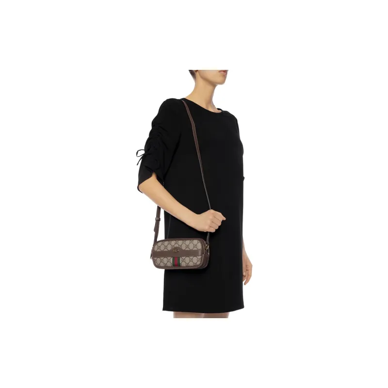 GUCCI Ophidia Canvas With Leather Trim Crossbody Bag, Shoulder Bag Women's Ebony-6