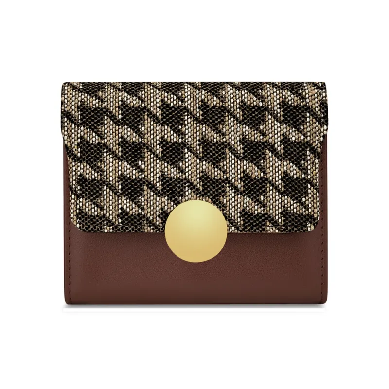 WilliamPOLO Cow Leather Patchwork With Fabric Long Cropped Wallet Multifunction Coin Purse Regular Women's Coffee-0