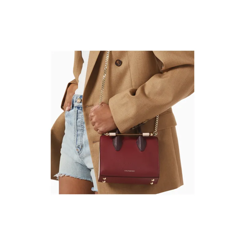 Strathberry Cow Leather Chain Bag Crossbody Bag Shoulder Bag Mini Women's Deep Red Multicolor-3