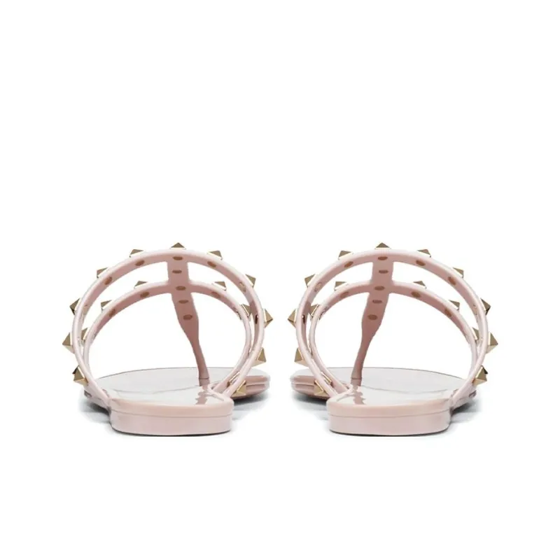 Valentino Rockstud Stud Abrasion Resistant Flip Flops Women's Nude Pink-3