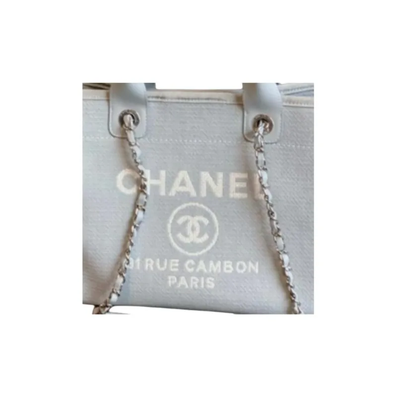 CHANEL Mixed Fiber With Calfskin Shoulder Strap Tote Bag, Shopping Bag, Shoulder Bag, Handbag Women's Gray-3