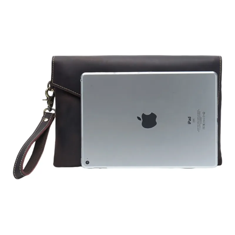 CMLZIUA Top Grain Cow Leather Clutch Large Size Unisex Dark Coffee-9