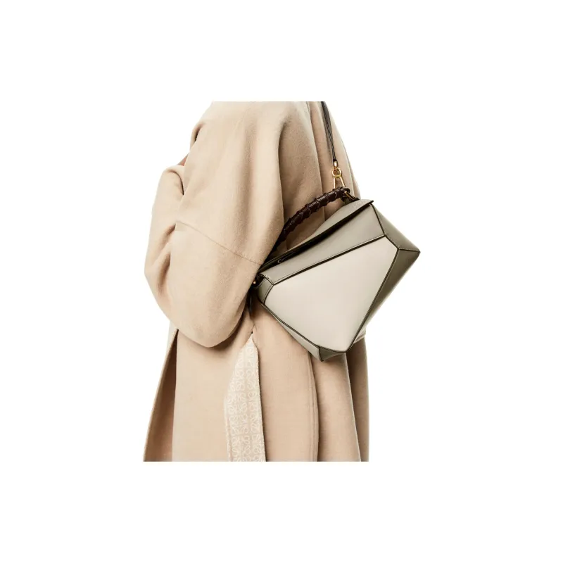 LOEWE Puzzle Napa Calf Leather Handheld Shoulder Bag Crossbody Bag Small Size Women's Olive Green Plaited Wheat-5