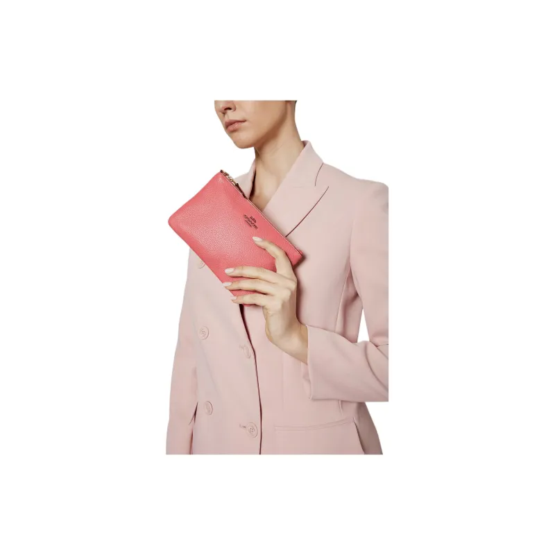 COACH Grain Leather Wrist Bag Pochette Clutch Trumpets Women's Candy Cherry Blossom Pink-4