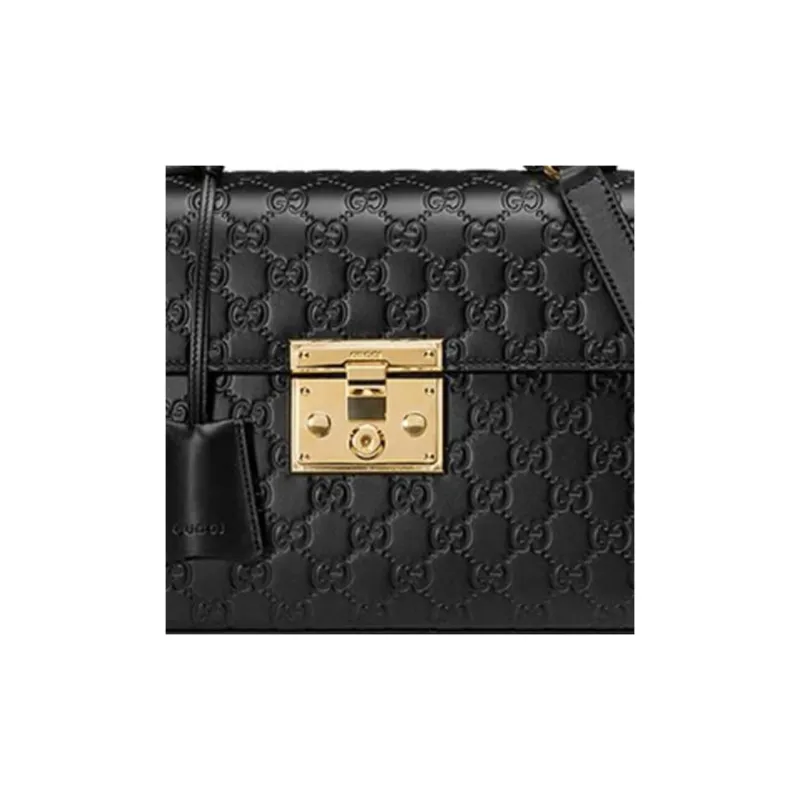 GUCCI Padlock Leather Lock Bag, Box Bag, Shoulder Bag, Crossbody Bag Trumpets Women's Black-7
