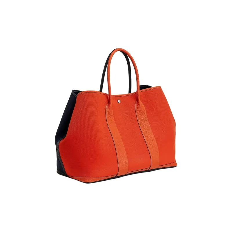 HERMES Garden Party Canvas With Negonda Calfskin Canvas Bag, Handbag Women's Orange-1