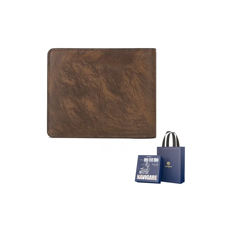 NAVIGARE Top Grain Cow Leather Wallet Money Clip Card Holder Men's Coffee-12