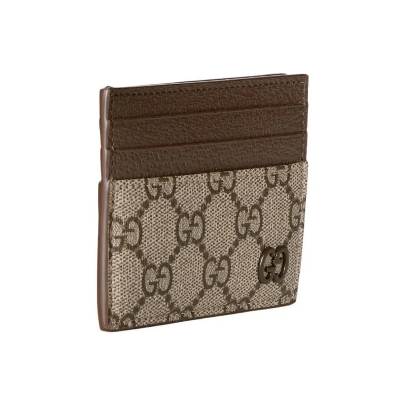 GUCCI Supreme Canvas Card Holder Men's Beige & Ebony-1