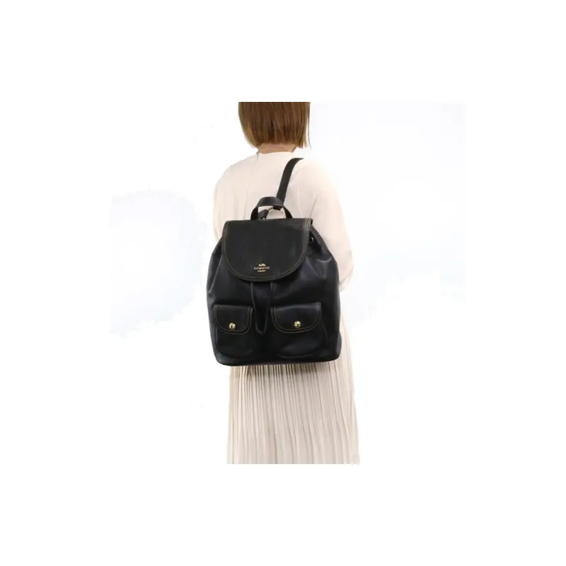 COACH Pennie Leather Backpack Small Size Women's Black-5