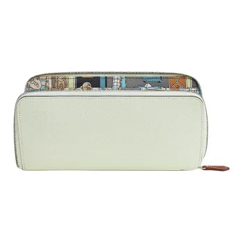 HERMES Silk'In Epsom Leather, And Barenia Calfskin Wallet Women's Sis Green & Meyer Gray & Paradise Blue