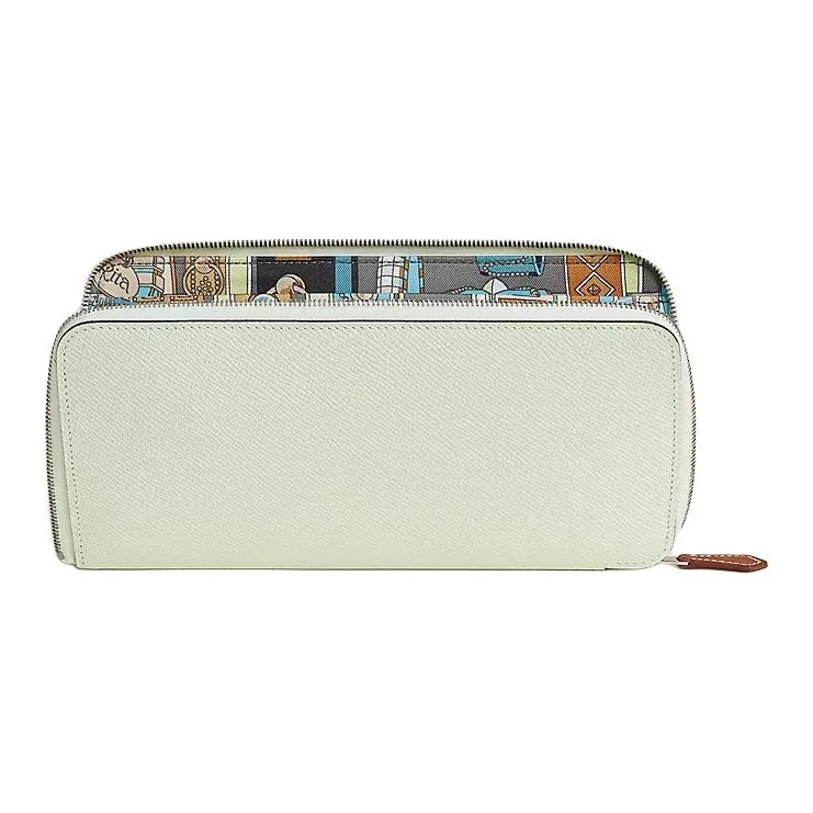 HERMES Silk'In Epsom Leather, And Barenia Calfskin Wallet Women's Sis Green & Meyer Gray & Paradise Blue-0