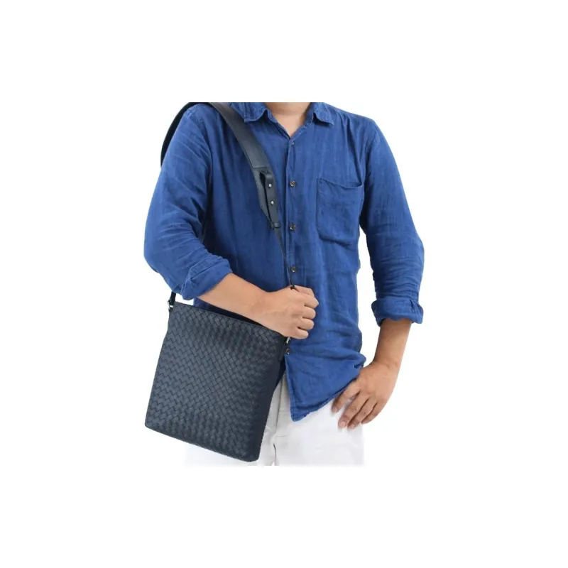 Bottega Veneta Cow Leather Messenger Bag Handbag Shoulder Bag Men's Tourmaline Blue-4
