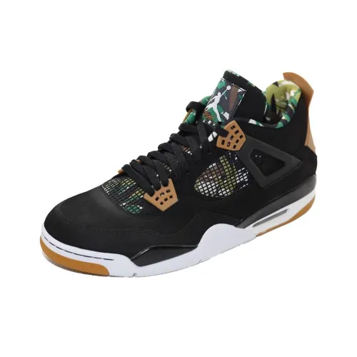 Jordan Air Jordan 4 Anti Slip Wear Resistant Mid Top Vintage Basketball Shoes Unisex Black Brown Green