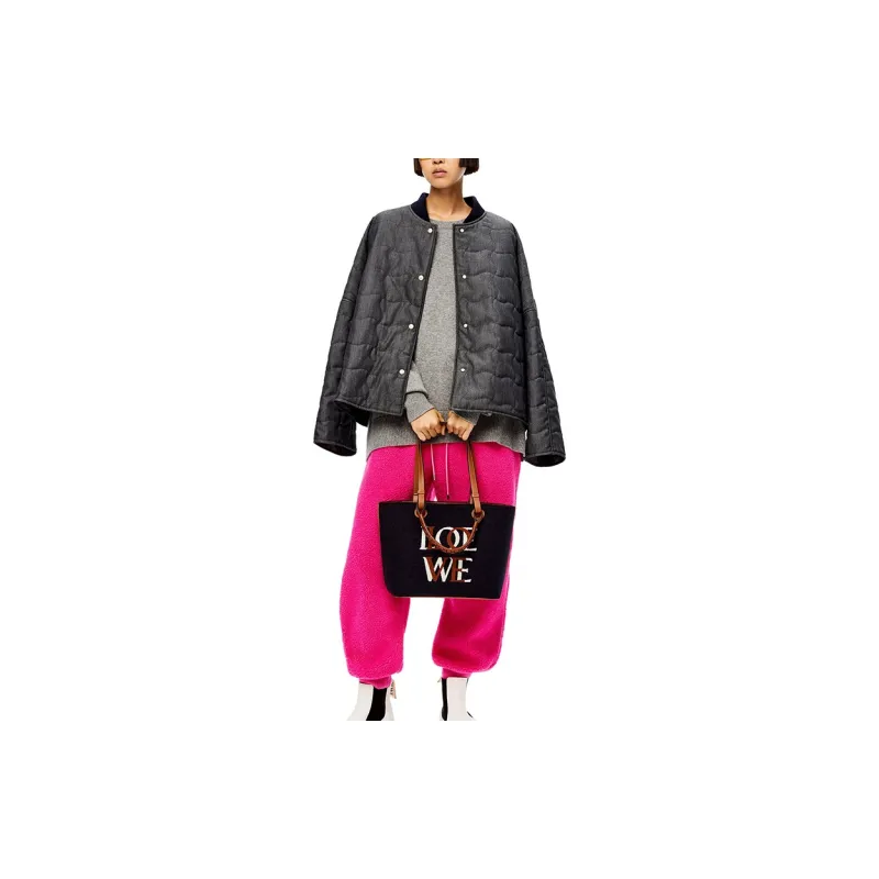 LOEWE Anagram Wool/Calfskin Tote Bag, Shopping Bag, Shoulder Bag, Handbag Women's Marine Blue/Tan-5