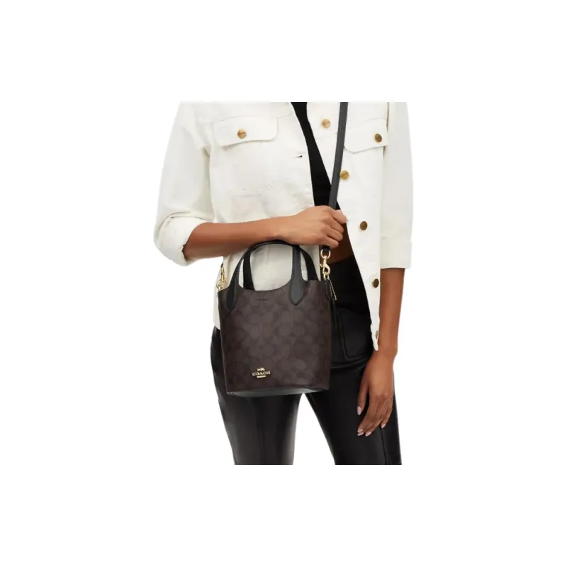 COACH Hanna Iconic Coated Canvas With Smooth Leather Crossbody Bag, Shoulder Bag Trumpets Women's Gold & Brown Black-3