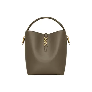 SAINT LAURENT Shiny Leather Bucket Bag, Portable Crossbody Bag, Shoulder Bag Women's Deep Musk