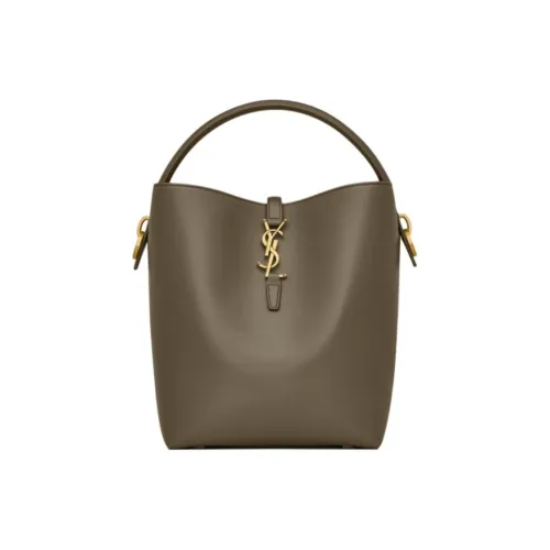 SAINT LAURENT Shiny Leather Bucket Bag, Portable Crossbody Bag, Shoulder Bag Women's Deep Musk