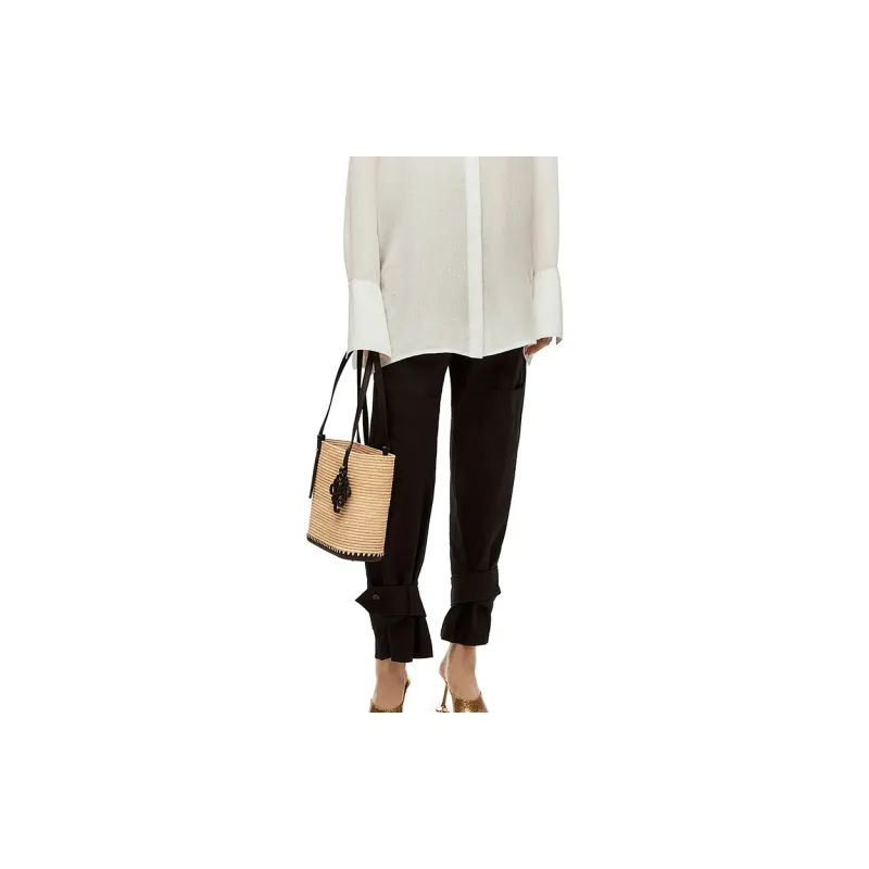 LOEWE Basket Cow Leather Handbags Shoulder Bags Women's Natural & Black-5