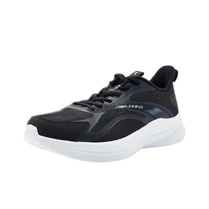 QIAODAN Cushioned Slip Resistant Breathable Lightweight Low Top Running Shoes Men's Black Aurora Green-0