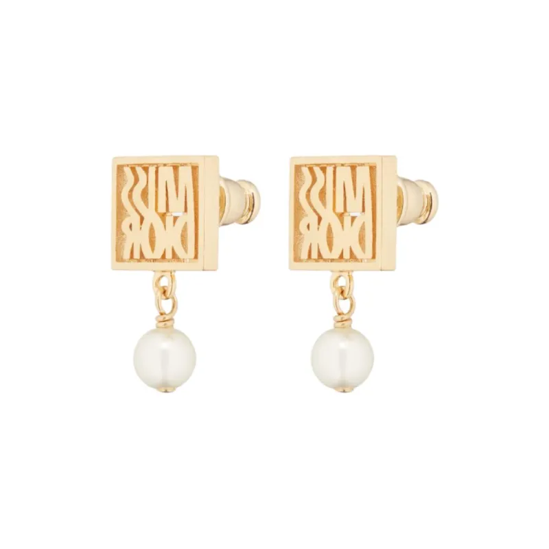 DIOR Resin Pearls Stud Earrings Women's Gold-0