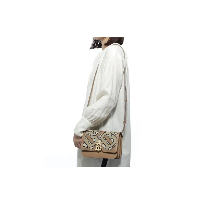 Burberry Crossbody Monogram Leather Bag 'Beige'-5