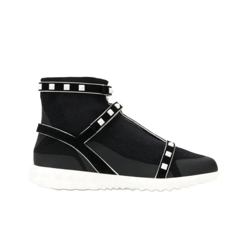 Valentino Rockstud GARAVANI High Top Sports Casual Shoes Women's Black White-1