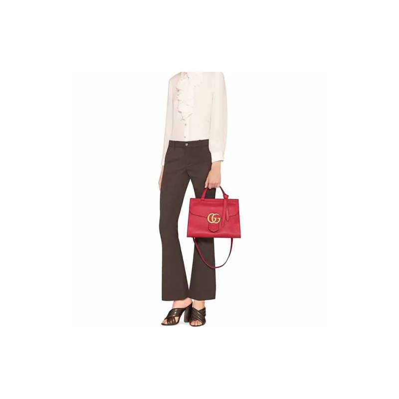 GUCCI GG Marmont Cow Leather Shoulder Bag Crossbody Bag Handbag Small Size Women's Red-6