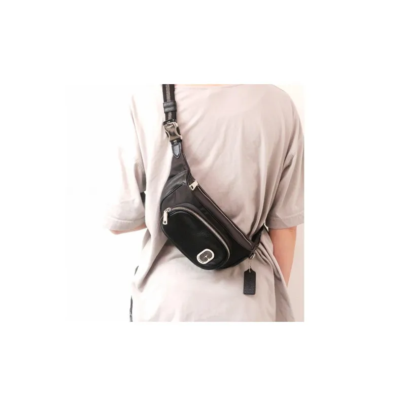 COACH Court Nylon Leather Shoulder Bag, Crossbody Bag, Fanny Pack, Sling Bag Trumpets Men's Black-5
