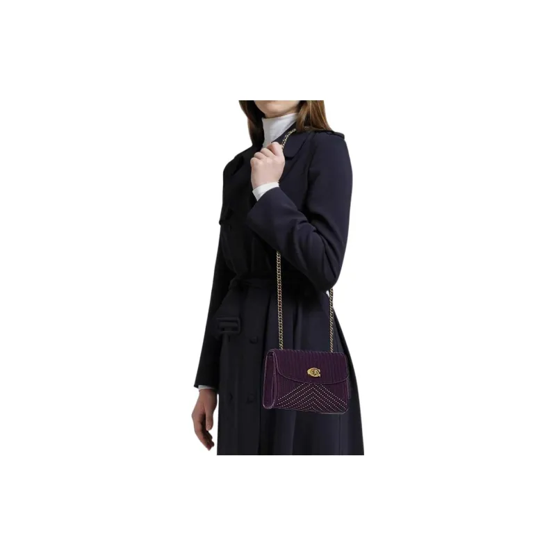 COACH Parker Fabric With Leather Chain Bag, Crossbody Bag, Shoulder Bag Women's Plum-4