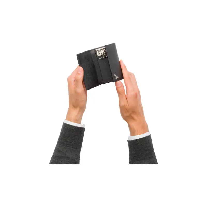 PRADA Saffiano Leather Key Pouch Men's Black-5