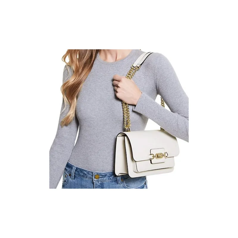 MICHAEL KORS Heather Leather Envelope Bag, Shoulder Bag Small Size Women's White-4