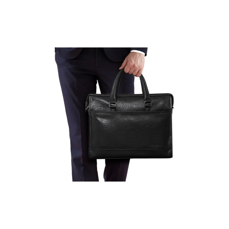 COW Leather Texture, Microfiber Synthetic Leather One Shoulder Crossbody Portable Briefcase Tubas Men's Black-5