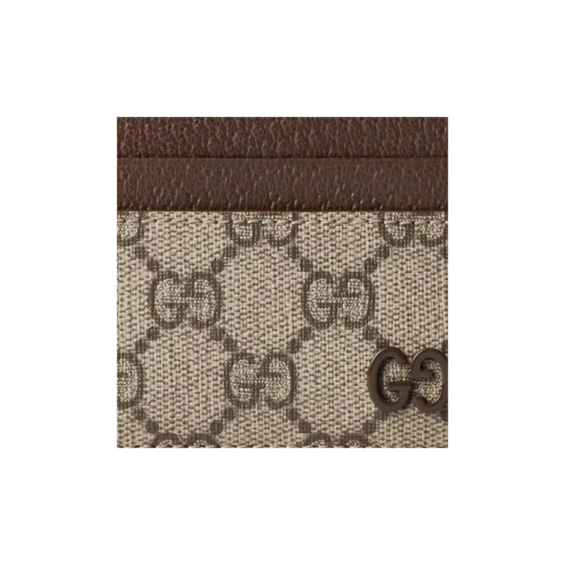 GUCCI Canvas With Leather Card Holder Men's Beige & Ebony-4