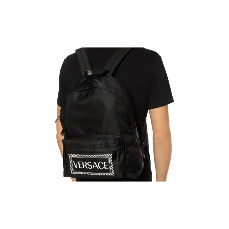 VERSACE Fabric Backpack Large Size Unisex Black-3