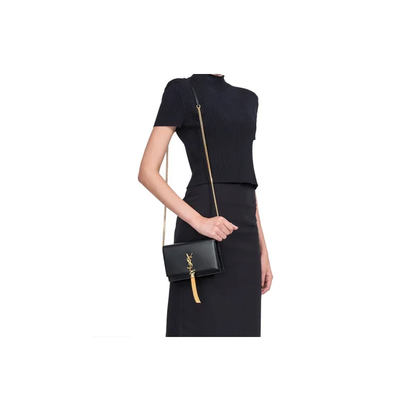 SAINT LAURENT Cow Leather Fringe Bag Wallet, Crossbody Bag, Shoulder Bag Women's Black-5