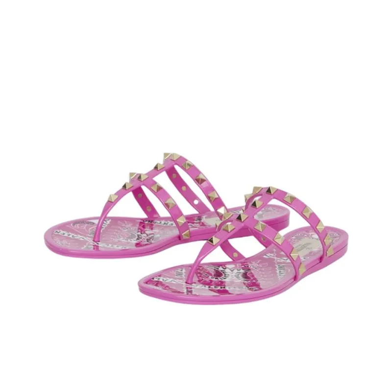 Valentino Rockstud Odor Resistant Flip Flops Women's Fuchsia-2