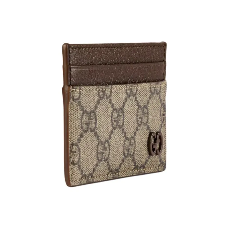 GUCCI Canvas With Leather Card Holder Men's Beige & Ebony-1