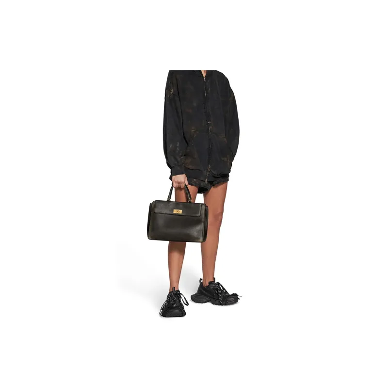 Balenciaga Women's Money Medium Tote Bag Used Effect Black-4