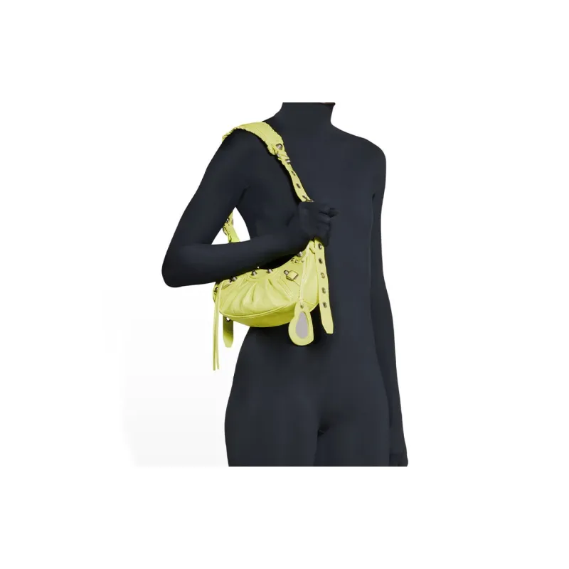 Balenciaga Le Cagole Sheepskin Portable Crossbody Bag, Shoulder Bag Mini Women's Yellow-6