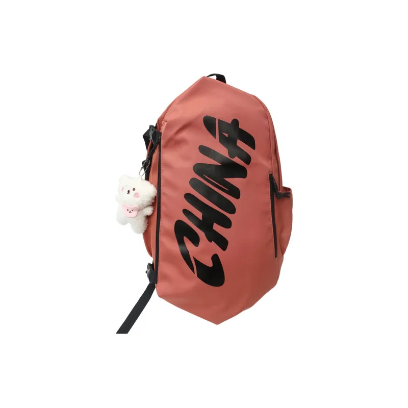 Parker Bear Nylon Backpack Unisex White/Gray/Black/Brick Red-8