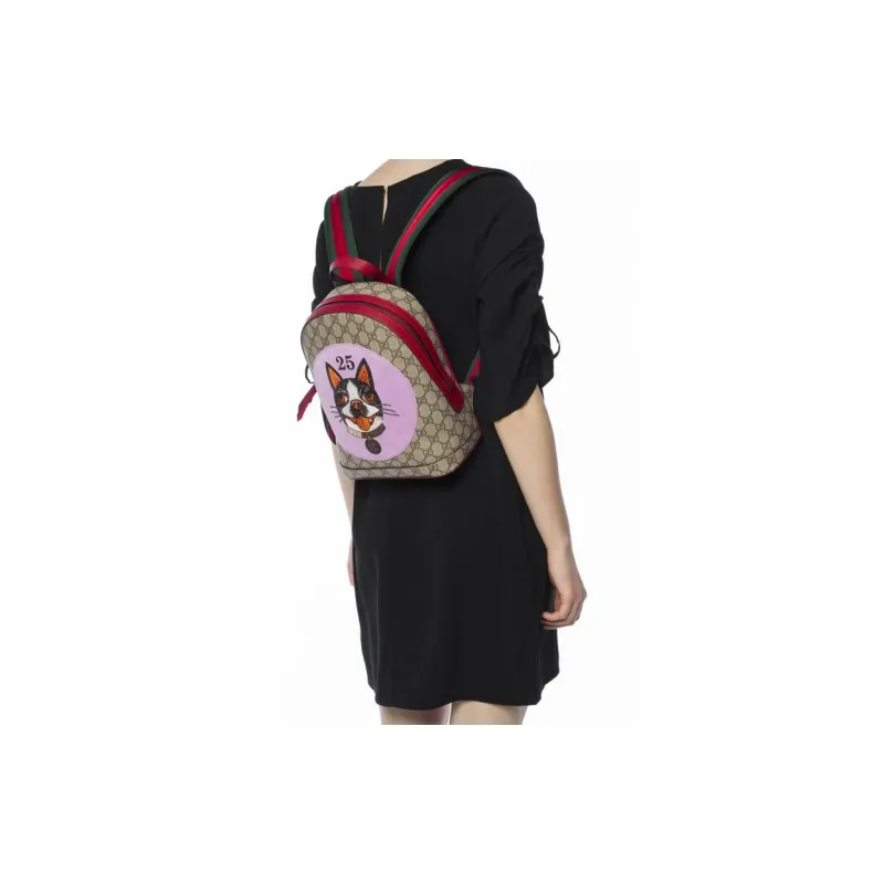 GUCCI Canvas With Leather Backpack Regular Women's Ebony/Pink/Red-4