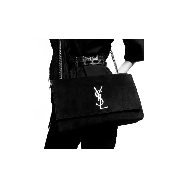 SAINT LAURENT KATE Calfskin Lambskin With Suede Leather Crossbody Bag, Shoulder Bag Women's Black-7