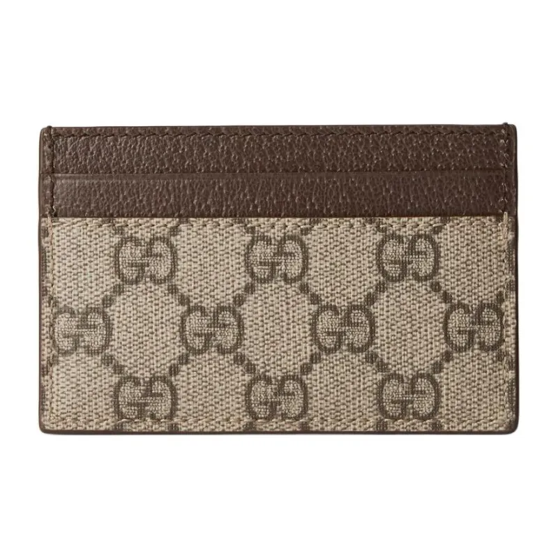 GUCCI Canvas With Leather Card Holder Men's Beige & Ebony-2