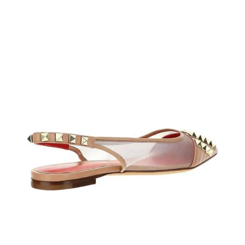 Valentino Rockstud Flat Shoes Women's Pink Beige-4