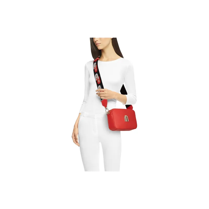 Furla Sleek Collection Calfskin Camera Bag Shoulder Bag Crossbody Bag Mini Women's Orange Red-2