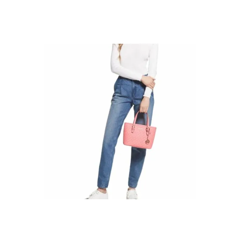 MICHAEL KORS Jet Set Coated Canvas Tote Bag, Shopping Bag, Handbag, Shoulder Bag, Crossbody Bag Women's Dragon Fruit-3
